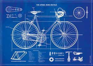 Poster - affiche Cavallini 50 x 70 cm special bicyclettes blueprint
