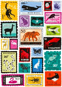 Puzzle de 1 000 pièces présentant une illustration amusante de timbres-poste d’a