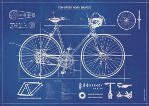 Poster - affiche Cavallini 50 x 70 cm special bicyclettes blueprint