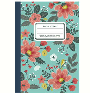 Carnet Etoffe Fleurie vert 18,2x12,8cm 60 pages lignées