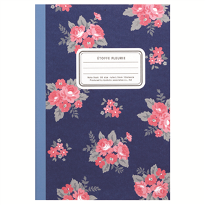 Carnet Etoffe Fleurie bleu nuit 18,2x12,8cm 60 pages lignées