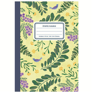 Carnet Etoffe Fleurie jaune pale 18,2x12,8cm 60 pages lignées