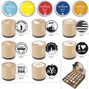 Woodies Présentoir NEW YORK 25 tampons, 5 encreurs