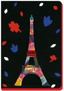 CARNET PARIS MARIE NOIR FLEURS BLEU BLANC ROUGE 13 X 18